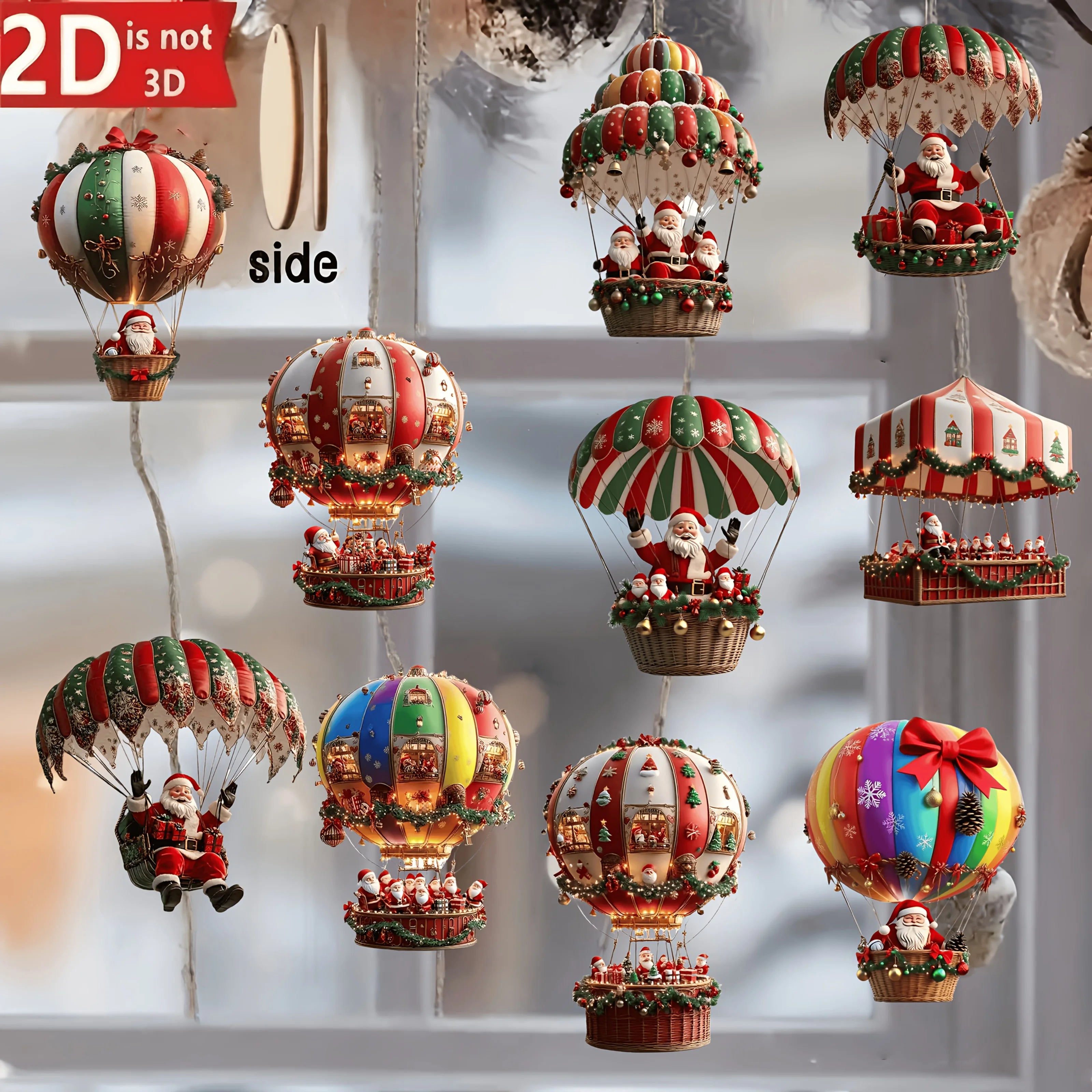 10pcs Wooden Xmas Pendants – Santa & Balloon
