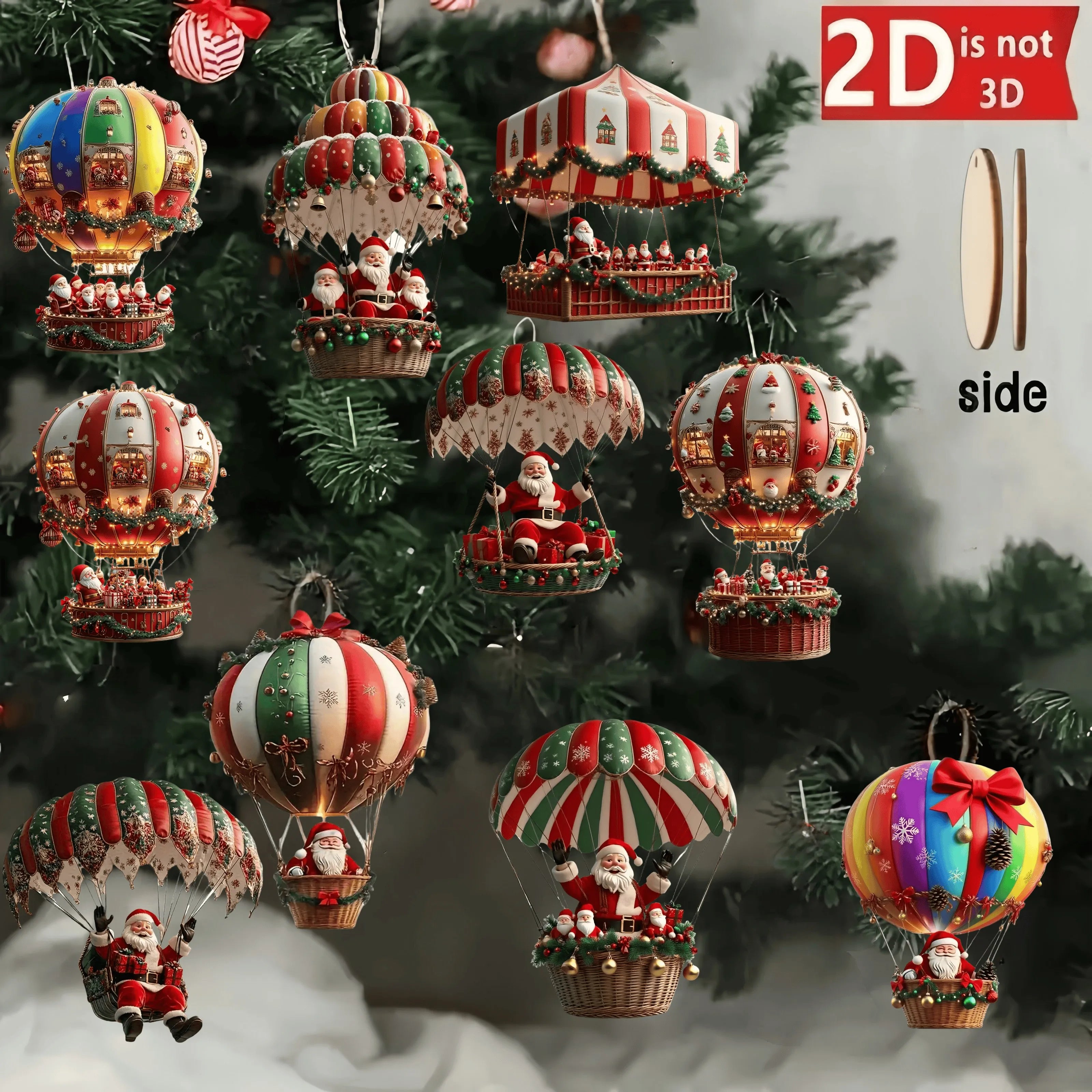 10pcs Wooden Xmas Pendants – Santa & Balloon