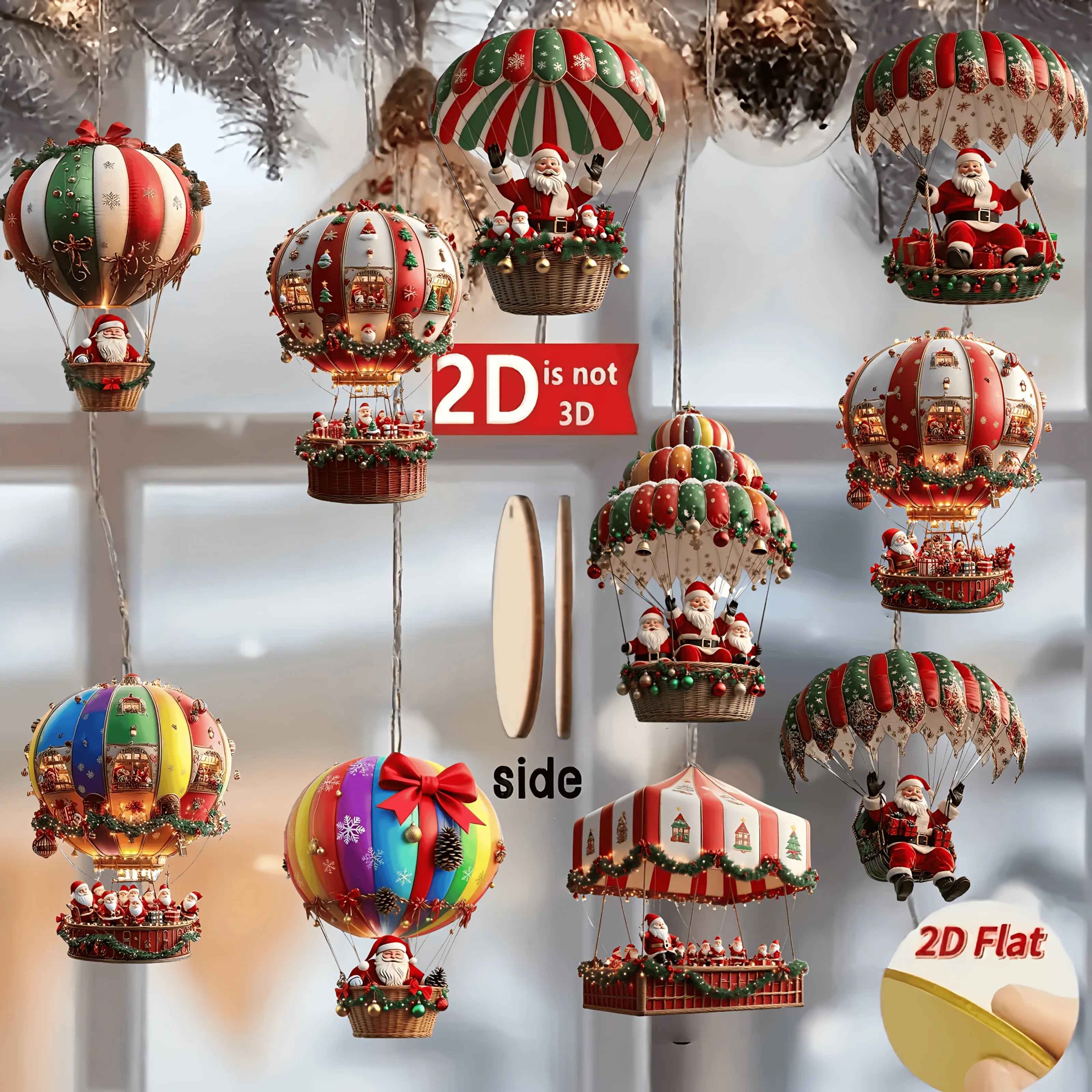 10pcs Wooden Xmas Pendants – Santa & Balloon