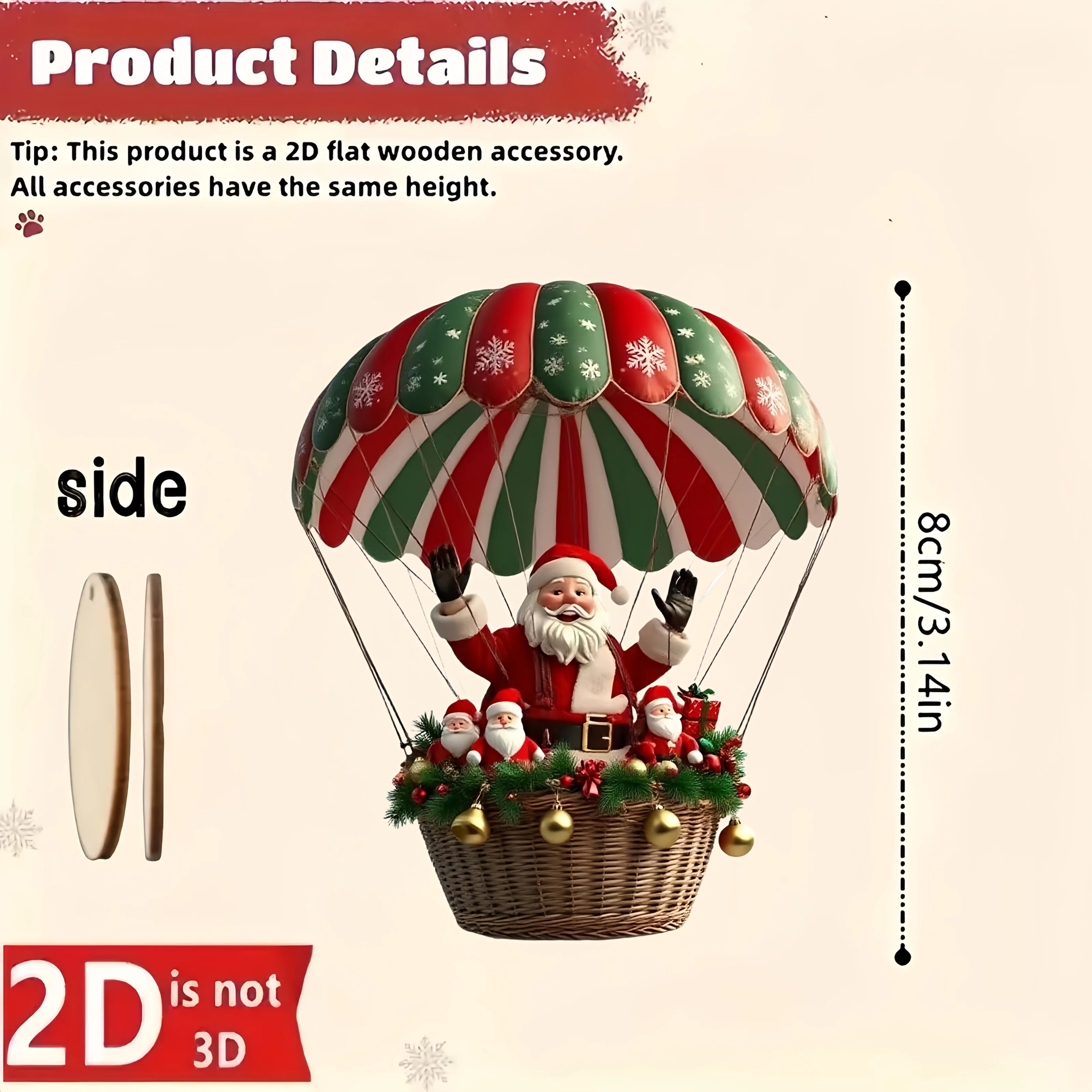 10pcs Wooden Xmas Pendants – Santa & Balloon