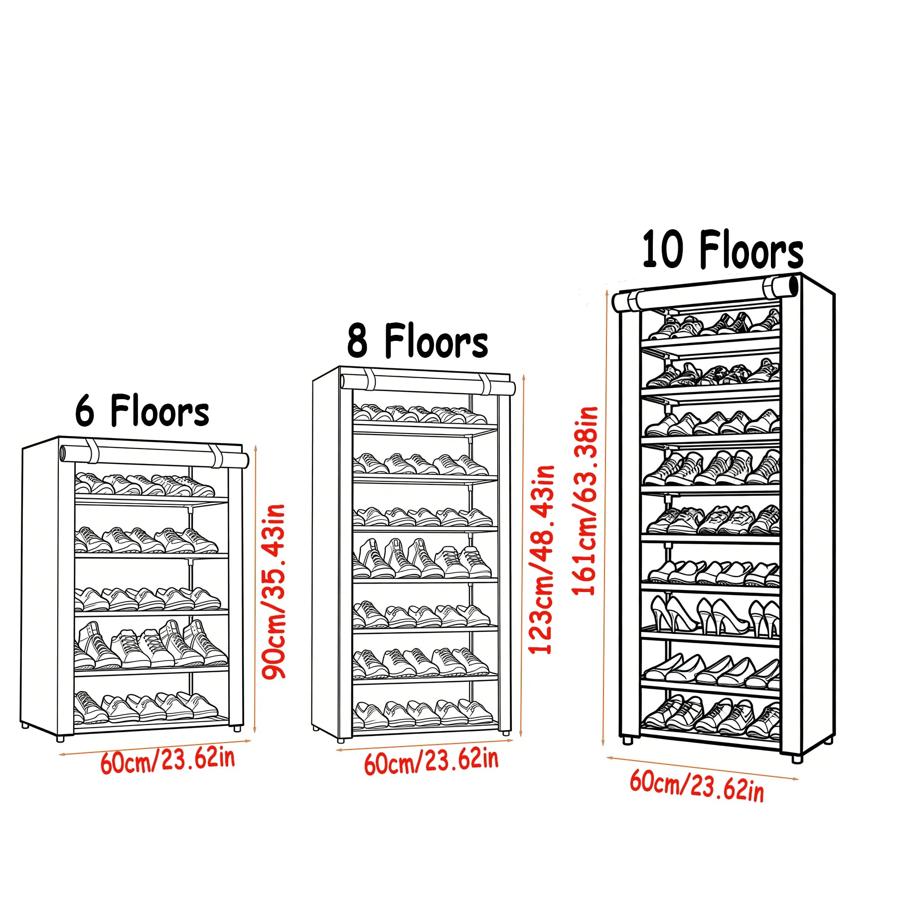 6–10 Tier Rolling Shoe Cabinet