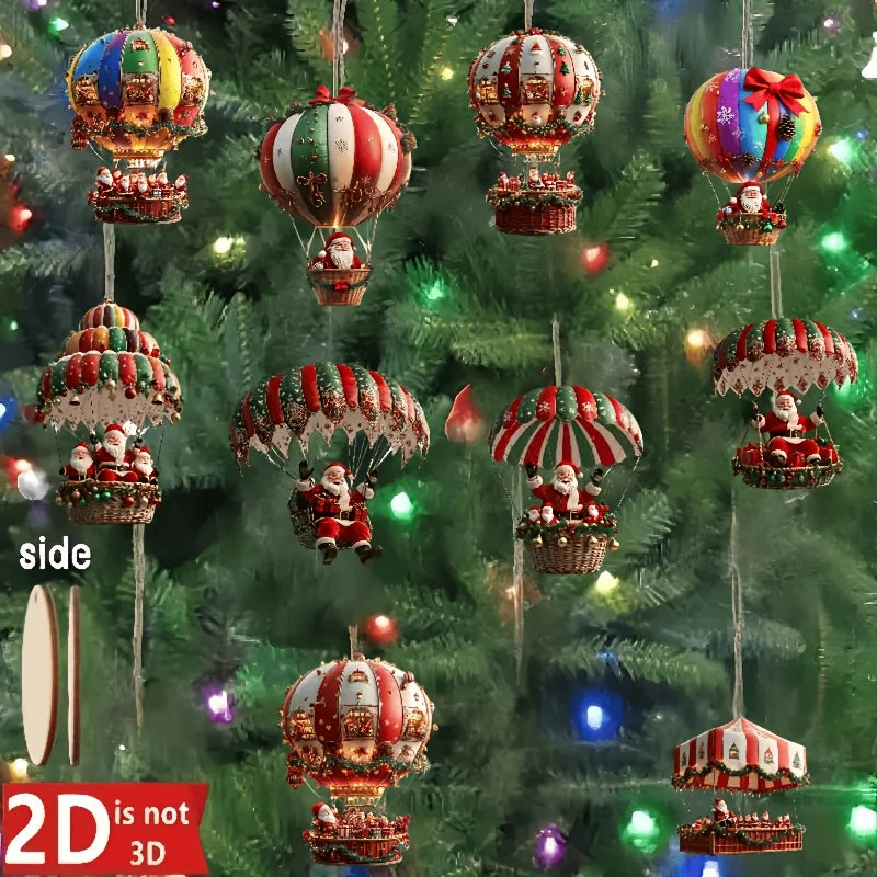 10pcs Wooden Xmas Pendants – Santa & Balloon